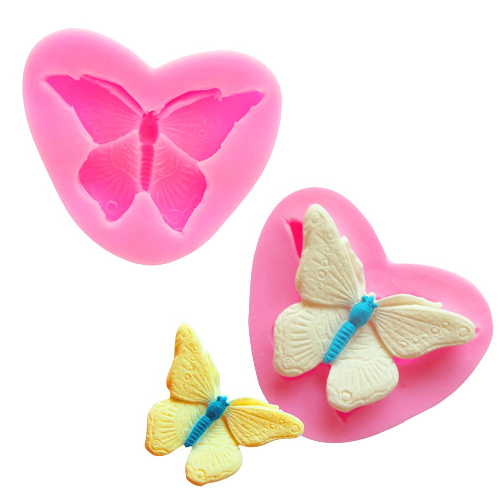 WonDerfulC 2 Pieces 3D Butterfly Shape Silicone Mold, DIY Fondant Baking Molds, Flower Butterfly Baking Craft Mould, Resin Soap Clay Moulds