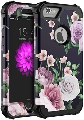 iPhone 6 Case,iPhone 6s Case,OBBCase [Heavy Duty]Three Layer Hybrid Silicone + Plastic Sturdy High Impact Resistant Protective Cover Case For iPhone 6 / iPhone 6s,Flower Black