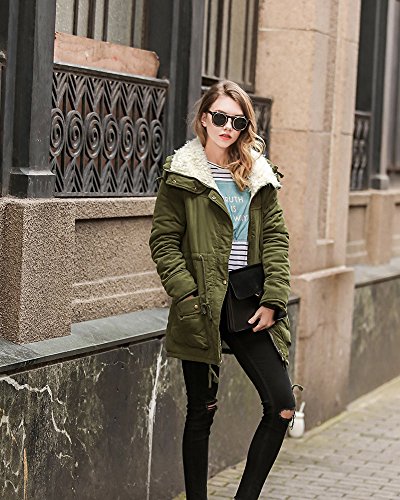 mewow Women's Winter Mid Length Thick Warm Faux Lamb Wool Lined Jacket Coat (L, ArmyGreen) - Thumbnail 7