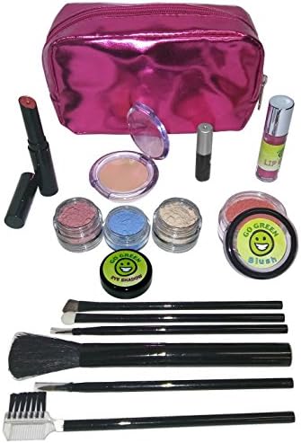 Go Green Make Up Kit - Real Organic Deluxe Make Up Set for Girls, Includes Lipstick, Blush, Eye Shadow, Lip Gloss, and Brush Set, Perfect for Play Dates, Parties or Perfect for Summer Activities