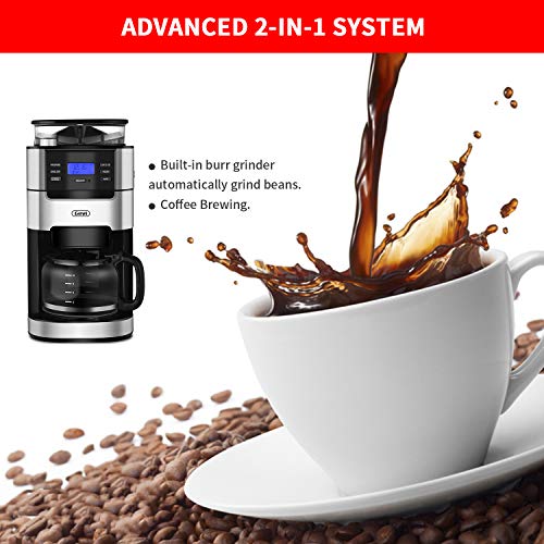 10Cup Drip Coffee Maker, Grind and Brew Automatic Coffee Machine with BuiltIn Burr Coffee