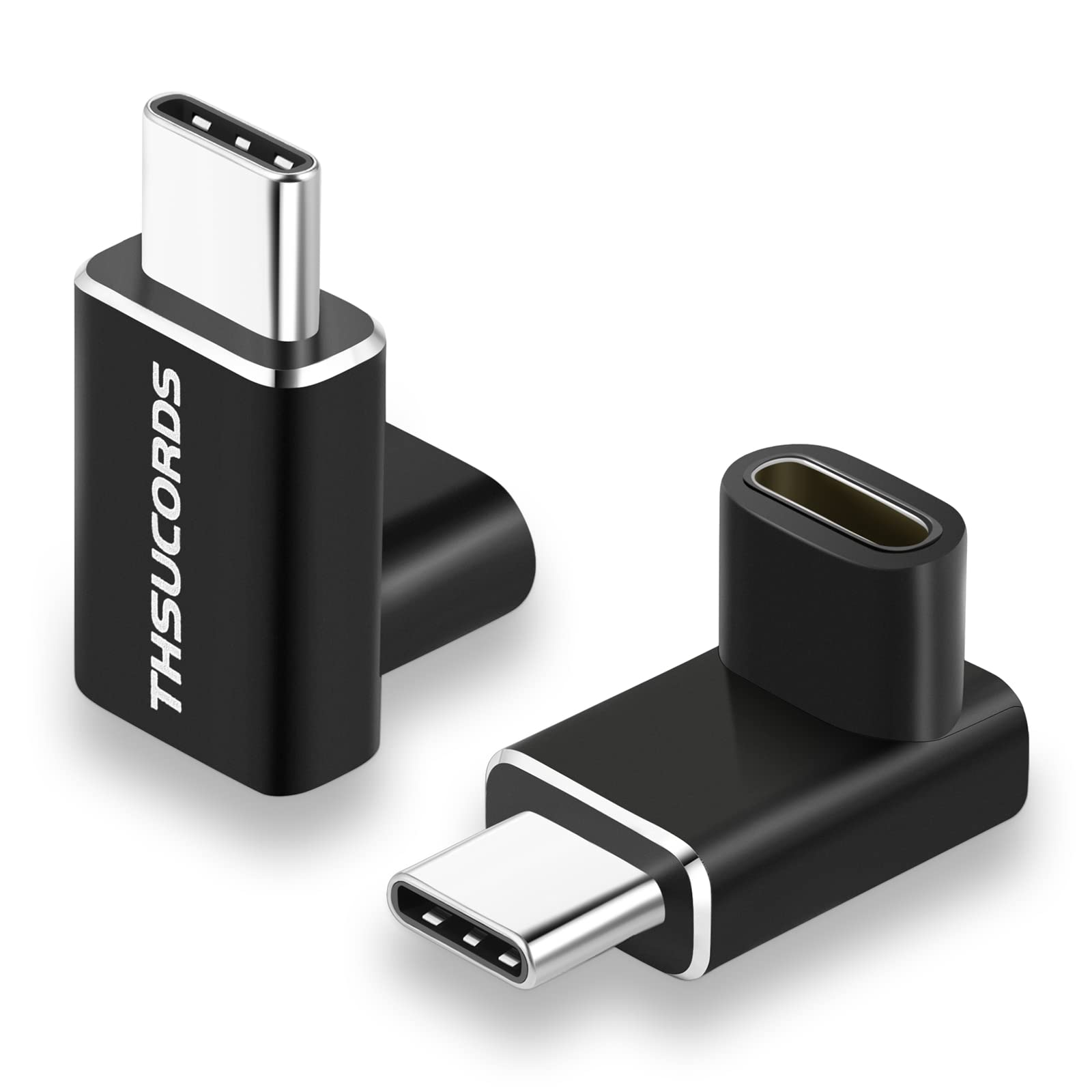 Thsucords 90 Degree USB C Angle Adapter 2 Pack, Up&Down 100W 4K Video 20Gbps USB Type C 3.2 Gen2 Male to Female Extension Extender for Steam Deck, Switch, MacBook