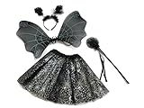 Rush Dance Halloween Black & Silver Spider Fairy- Wings, Wand, Headband & Tutu