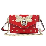 Beatfull Designer Pu Handbags for Women, Fashion Bee Leather Shoulder Bags Cross Body Bag with Pearl (Red)