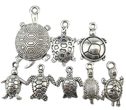 Kinteshun Assorted Tortoise Sea Turtle Charm Pendant Connector for DIY Jewelry Making Accessaries(16pcs,Antique Silver Tone)