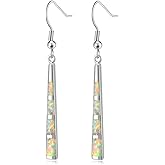 CiNily Opal Drop Earrings - Silver or Gold Plated Dangle Bar Jewelry for Women, Gems Earrings 2 1/8"