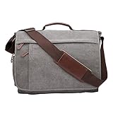 Toupons Men's 15.6 inch Laptop Messenger Bag Canvas Shoulder Bag College Schoolbag Satchel (L, Grey)