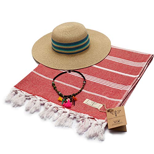 Smyrna Classical Series Original Turkish Beach Towel | 100% Cotton, Prewashed, 37 x 71 Inches | Peshtemal and Turkish Bath Towel for SPA, Beach, Pool, Gym and Bathroom (Coral)