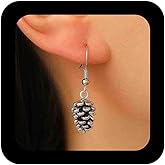Vacaonio Minimalist Silver Pine Cone Drop Earrings 3D Metal Pinecone Dangle Earrings Minimalist Pinecone Earring Vintage Pine Cone Hook Earring Jewelry for Women