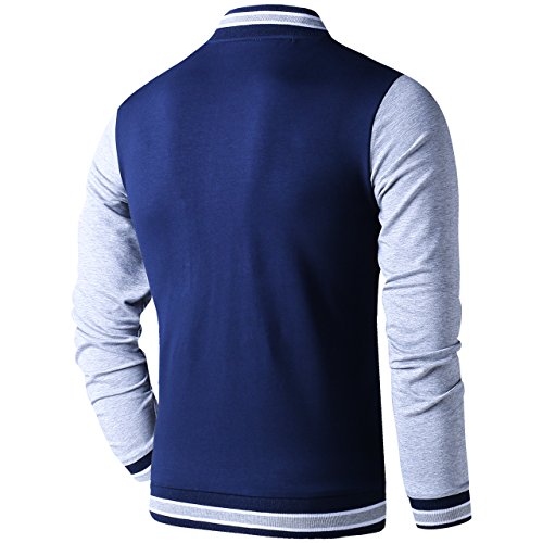 LTIFONE Mens Lightweight Varsity Jacket Button Down Baseball College Letterman Jacket(Blue,XL)