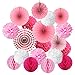 Cocodeko Hanging Set, Tissue Paper Poms Flower Fan and Honeycomb Balls for Birthday Baby Shower Wedding Festival Decorations-Pink, 3 Gram