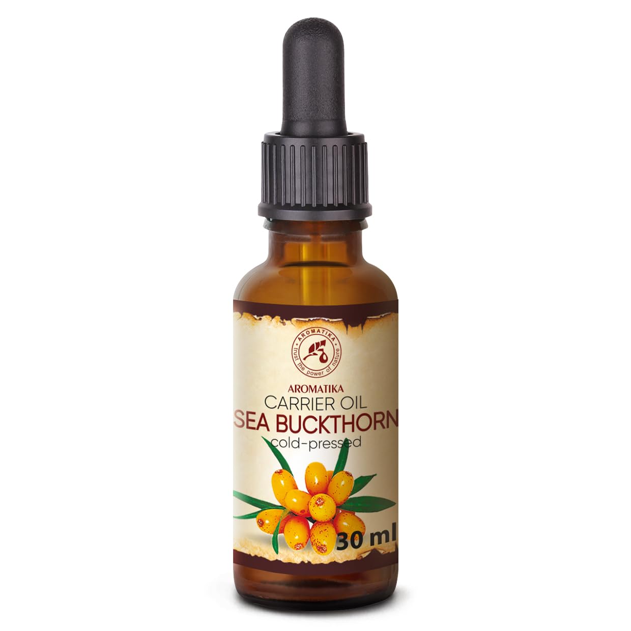 Sea Buckthorn Oil with Dropper - Cold Pressed - Hippophae Rhamnoides Oil - 100% Pure & Natural Sea Buckthorn Berry Oils for Face - Hair - Skin Care - Glass Bottle 30ml