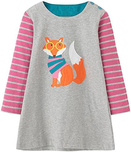 Nichna Little Girl's Cotton Long Sleeve Flower Print Casual T Shirt Dresses For Girls Fox 3T