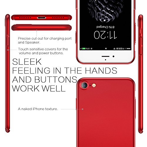 iPhone 8 Case with Screen Protector,iPhone 7 Case, HUMIXX Thin Sleek Fully Protective (Naked Phone Texture) Matt Finish Hard Case Cover for iPhone 7 iPhone 8[Skin Series] (Red) - Thumbnail 4