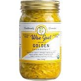 Raw Organic Fermented Sauerkraut, &ldquo;Golden&rdquo; Variety [Vegan, Gluten Free, Non-GMO, Probiotic] 16 oz Glass Jar - Wise Goat Organics