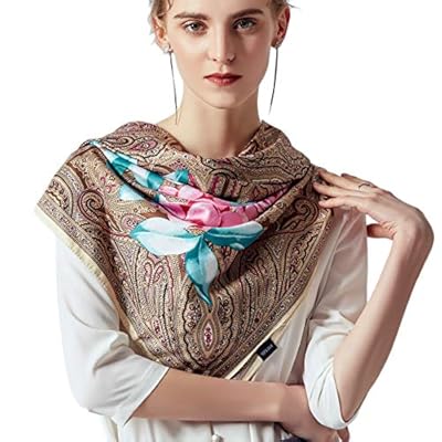 51" Large Square Scarf Women Twill Satin Silk Like Print Shawl Wrap Scarves with Gift Box 51" Large Square Scarf Women Twill Satin Silk Like Print Shawl Wrap Scarves with Gift Box