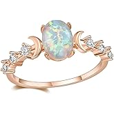 YILUOCD Vintage Bohemian Witchcraft Triple Moon Phase Ring Moonstone Goddess Fire Opal Ring Rose Gold Engagement Party Wedding Jewelry Rings for Women