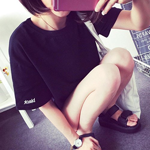 Paymenow T Shirts for Women Girls, Casual Summer Short Sleeve Tops Loose Fits Letter Print Blouse Shirts (XXL, Black)