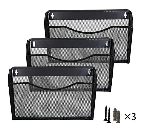 Klickpick Office Mesh Metal 6 Pockets Office Wall Mount Hanging File Folder Organizer Holder Rack Wall Files Magazine Organizer Holder (Black)