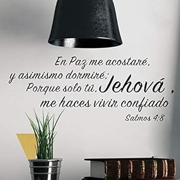 Bidsu Wall Decal Quote Words Lettering Decor Sticker Wall Vinyl Spanish Quote Wall Decal Bible 4:8 en paz me acostanre y asimismo dormire Wall Sticker for Living Room Bedroom