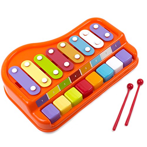 Toysery 2 In 1 Piano Xylophone for Kids, Educational Musical Instruments Toyset for Babies, Toddlers Preschoolers, 8 Key Scales in Clear and Crisp Tones with Music Cards Songbook