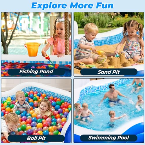 Inflatable Swimming Pool with Seat Pump, 121" X 90" X 22" Blow-Up Pool for Kids Adults Oversized Thickened Kiddie Pool Family Full Sized Inflatable Pools for Garden, Backyard, Outdoor Water Party