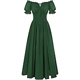 Scarlet Darkness Corset Dress for Women Off Shoulder Renaissance Costume Short Sleeve Milkmaid Dresses with Pockets
