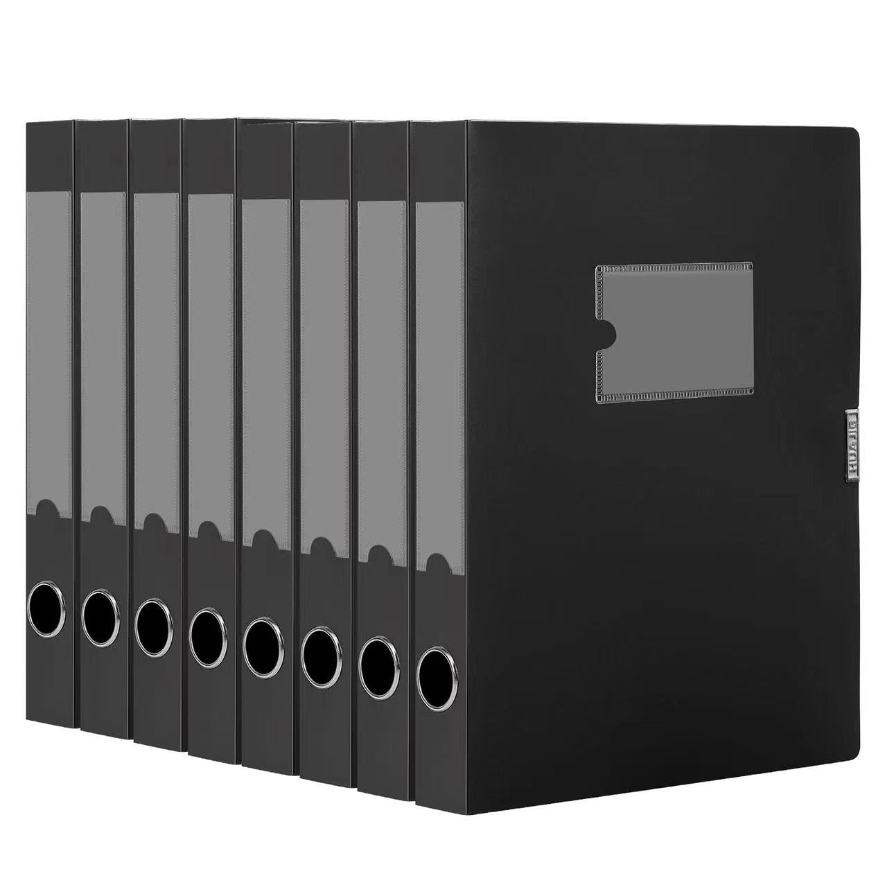 DONGLI A4 Filing Box with 40mm Spine - 8 Pack Files for Office School Organization - Black Plastic