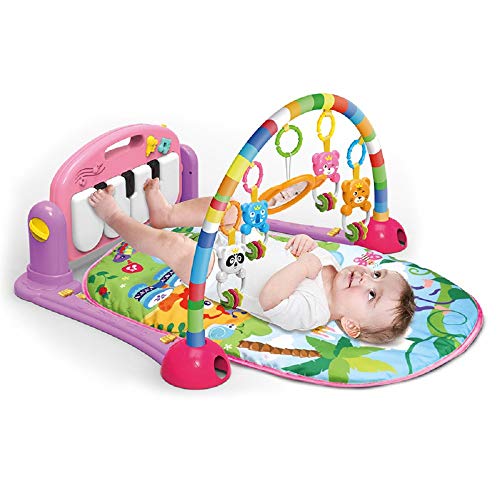 WYSWYG Baby Gym Jungle Musical Play Mats for Floor, Kick and Play Piano Gym Activity Center with Music, Lights, and Sounds Toys for Infants and Toddlers Aged 0 to 6 to 12 Months (Pink)