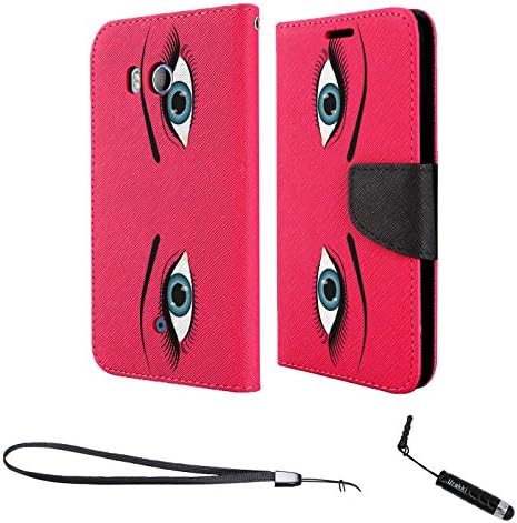 HTC U11 , HTC U 11 Wallet Case, HOT PINK Stylish Premium PU Leather with Hand Strap Flip Pouch Wallet Folio Case by URAKKI - HTC U11 , HTC U 11 (5.5-inch) 2017 [Hazel Eye] Case