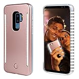 FULLOPTO Galaxy S9 Plus Selfie Light up Phone Case with 2 Sides Led Lamps and Dot Shinning Smooth Surface Built-in Double Rechargeable LED Flashlight and Protection for Samsung S9 P (Rose Gold)