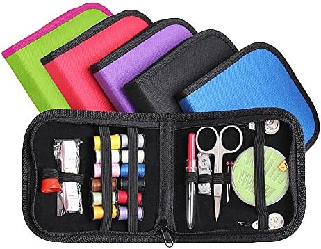 Travel Emergency Sewing Kit Bundle with Scissors, Thimble, Thread, Needles, Tape Measure, Carrying Case and Accessories