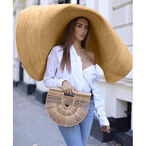Duseedik Women Large Sun Hat Beach Anti-UV Sun Protection Foldable Straw Cap Cover (Khaki) - Thumbnail 6