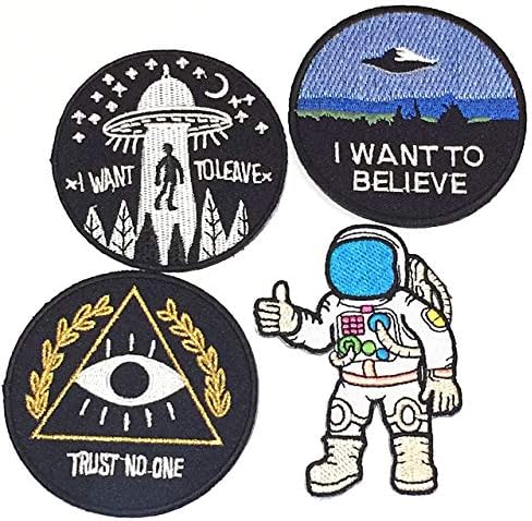 Super set patch of Iron on Space Patches #6, I Want To Believe Movie X- Files Patch , I want to leave UFO Patches, Astronaut Patch, Trust No One Patch Embroidered Iron On / Sew On Patches by BossBee