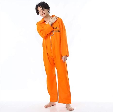 Amazon ハイクオリティ Monoii 囚人服 オレンジ コスプレ メンズ ハロウィン 囚人 コスチューム つなぎ 仮装 B939 コスプレ 仮装 通販