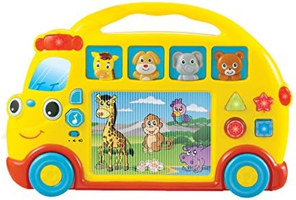 TV Bus Paradise, KAWO Electronics Cartoon Bus Animal Learning Toys TV Channel Switch Musical Car