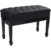 ALAPUR Adjustable Duet Piano Bench with Storage, 28.7" Duet Keyboard Seat | Heavy Duty Wooden Double Keyboard Piano Bench Seat with PU Leather Cushion, Black