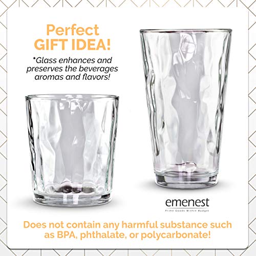 Clear Drinking Glass 12-pc Set - 6 Heavy Based Highball and 6 Double Old Fashioned Glassware for Whiskey, Scotch, Juice - Ideal for Dinner, Parties, and Special Events