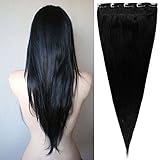 100% Remy Clip in Human Hair Extensions #1B Natural Black Natural Hair 16-22 inch Grade AAAAA 3/4 Full Head 1 piece 5 clips Long Smooth Silky Straight for Women Fashion 22