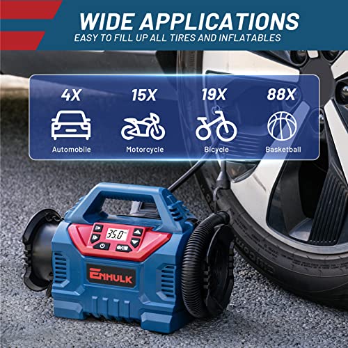 Enhulk Cordless Tire Inflator Air Compressor 20V Rechargeable Battery