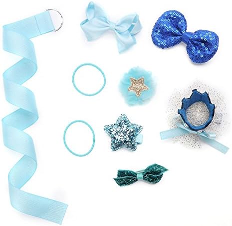 URprincess Baby Girls Hair Bows, Hairband ,Hair Clips, Ribbon Lined Alligator Hair Clips (Elf Blue)