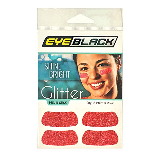 EyeBlack Under Eye Colorful Glitter Strips | Football, Baseball, Softball, Soccer | Great for Adults and Kids | Tailgating Fans, Sporting Events, Cheering Fans - 2 Pairs / 4 Strips - Red