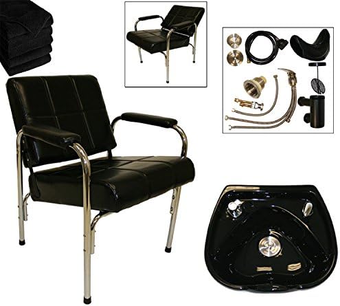 LCL Beauty Shampoo Package: Autorecline Shampoo Chair & Heart Shaped Black Ceramic Shampoo Bowl