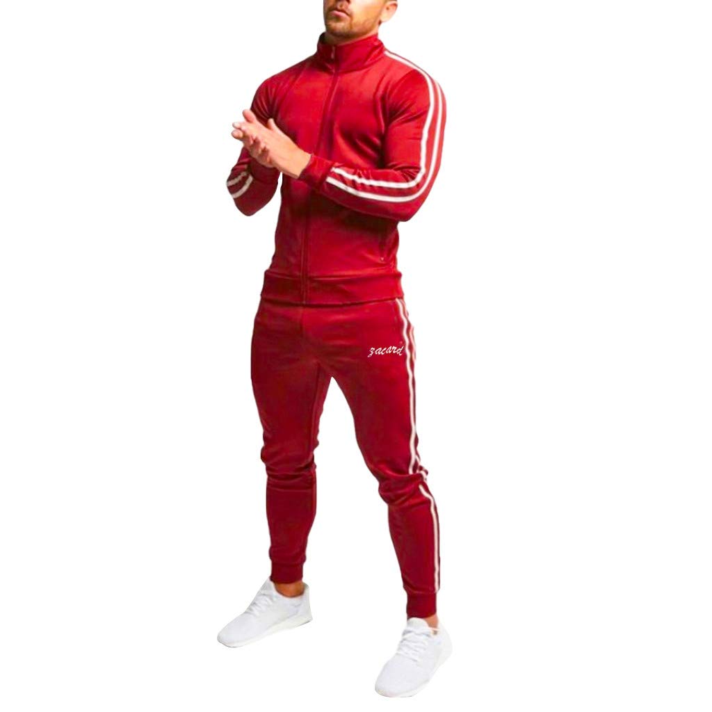 Men Sport Suit Gradient Sweatsuit Zipper Hoodies Outfit Contrast Jogging Full Tracksuit