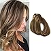 Licoville Clip in Hair Extensions Real Hair Blonde Highlight Human Hair Clip ins 15 Inch 70grams 7pcs Full Thick Medium Brown with Caramel Blonde Highlighted Clip in Extensions for Women