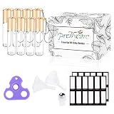 Roller Balls For Essential Oils 10ml (Clear Glass Bottles with Gold Key Chain Lids, 8 Pack, 24 Labels, Opener, 2 Funnels by PrettyCare) Essential Oil Roller Bottles, Roll on Bottles