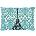 Teal Turquoise Damask Vintage French Floral Swirls With Paris Eiffel Tower Zippered Pillow Case Decor Pillow Covers Soft Rectangle Pillowcase 20