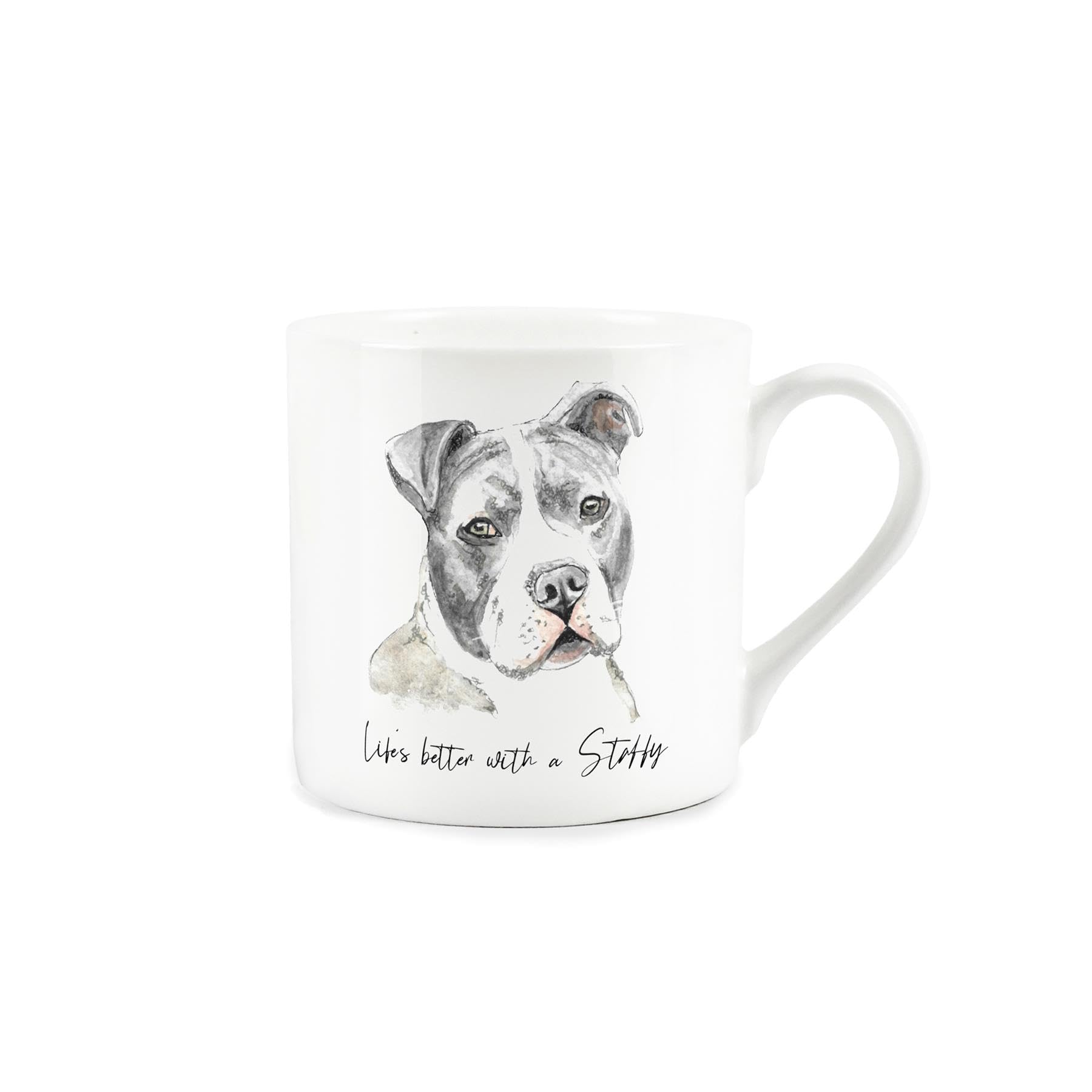 Staffy Staffordshire Bull Terrier Gift Mug - White Dog Bone China Coffee/Tea Present by Rhiannon Chauncey