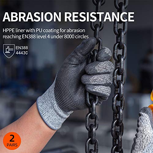 Vgo 2Pairs ANSI Level 3 Cut Resistant Gloves EN388 Certified Hand
