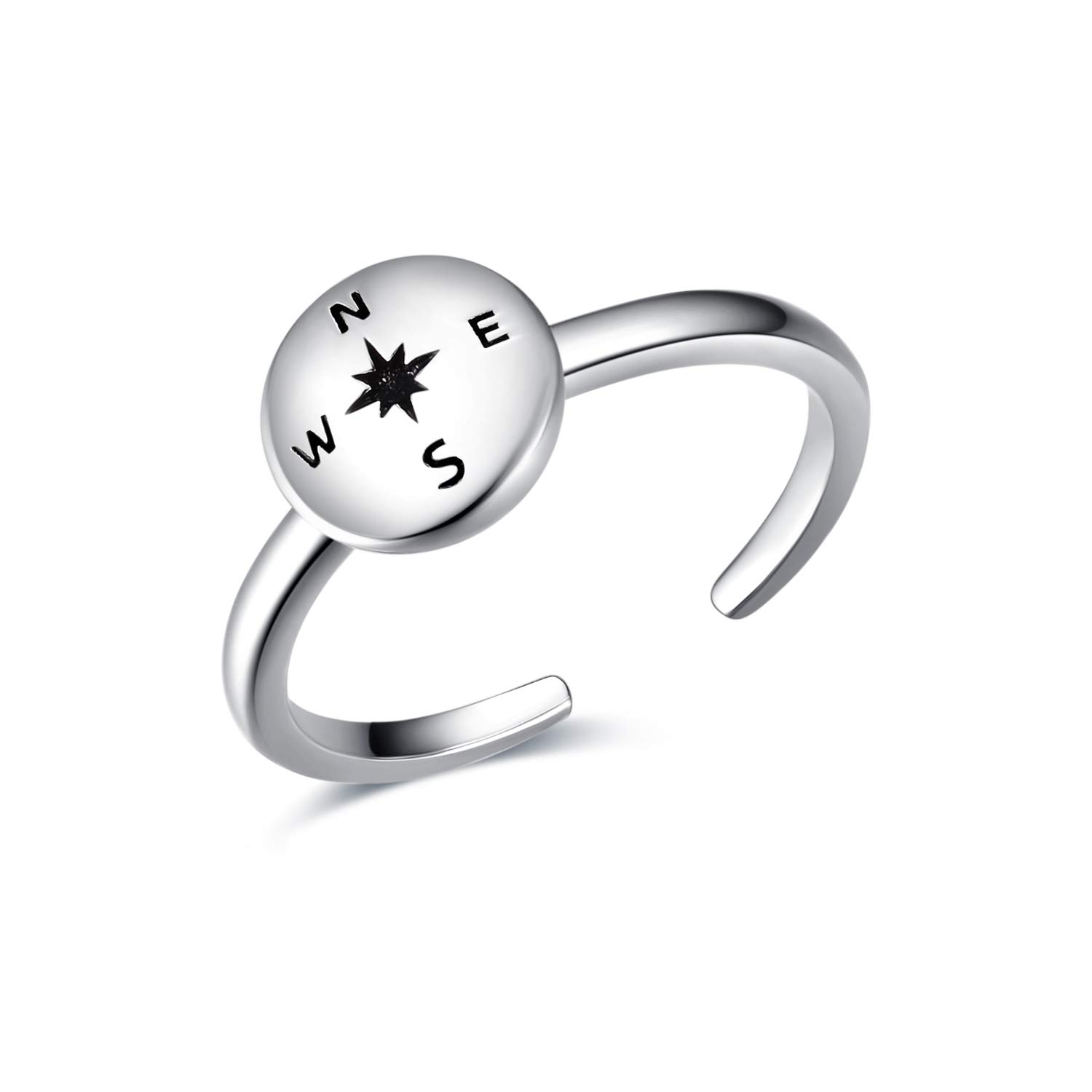 VONALA Adjustable Ring for Women Sterling Silver Open Ring Jewelry Birthday Gifts (Compass)